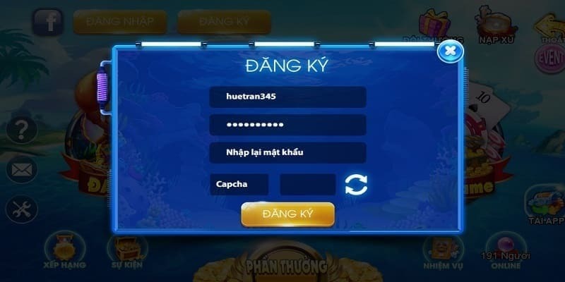 Biểu mẫu đăng ký chơi game Bao Chuan Fishing